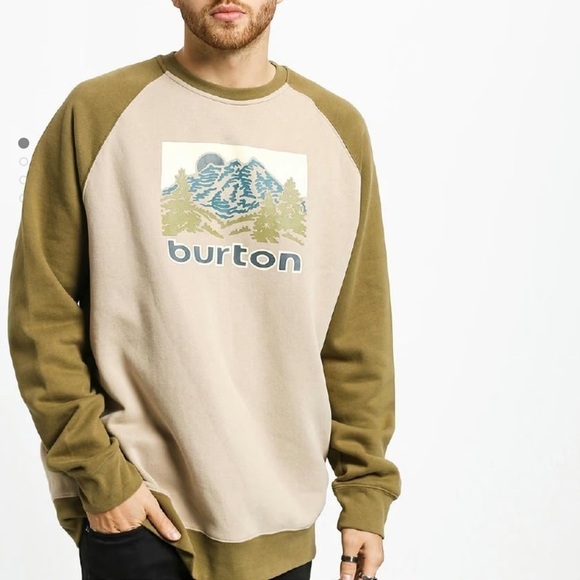 Burton Weir Sweatshirt Fleece Crew Neck Pullover Raglan Landscape Outdoor Tan S - Picture 1 of 12